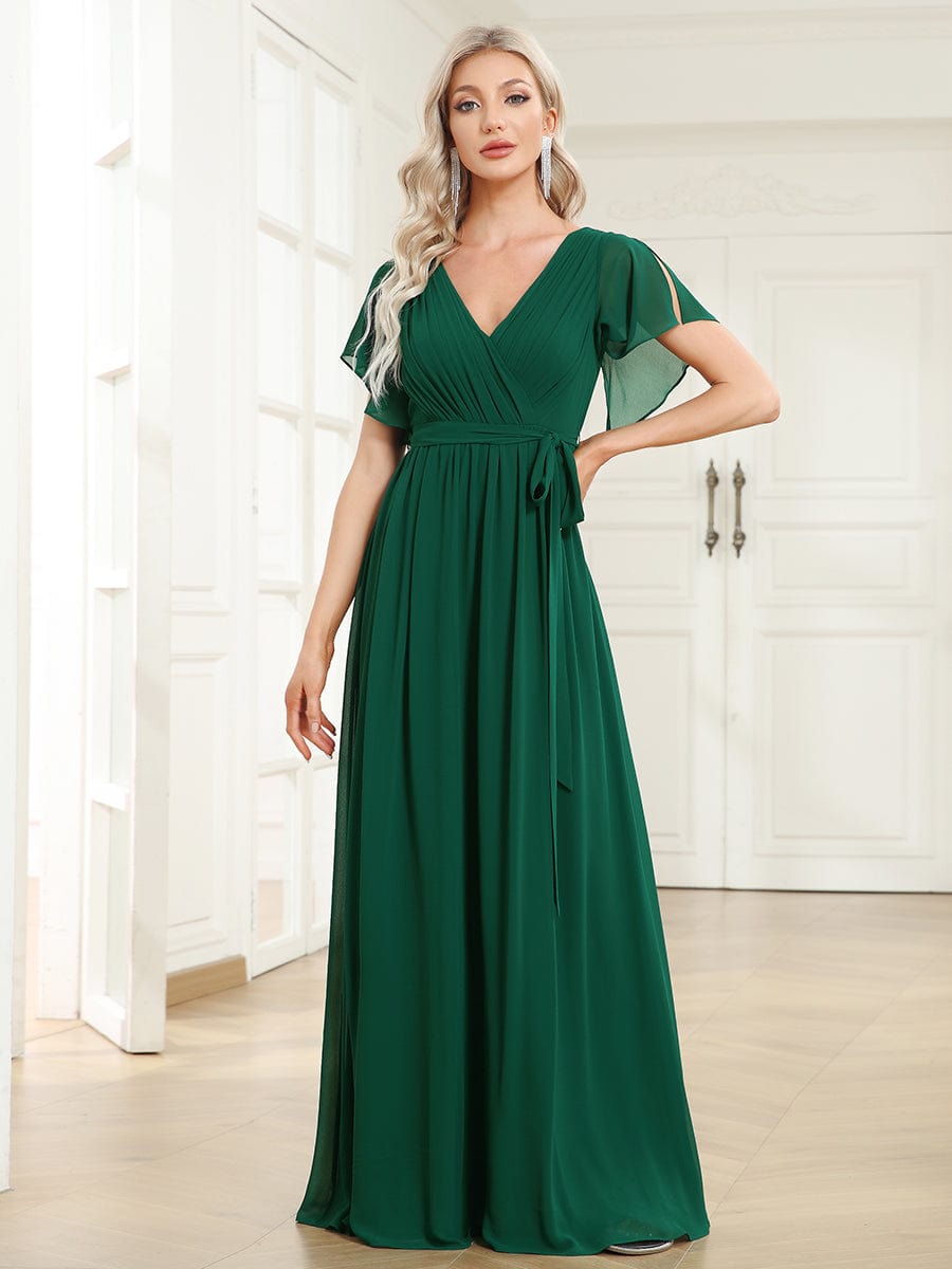 Tia chiffon bridesmaid dress in emerald green size Express NZ wide - Bay Bridal and Ball Gowns