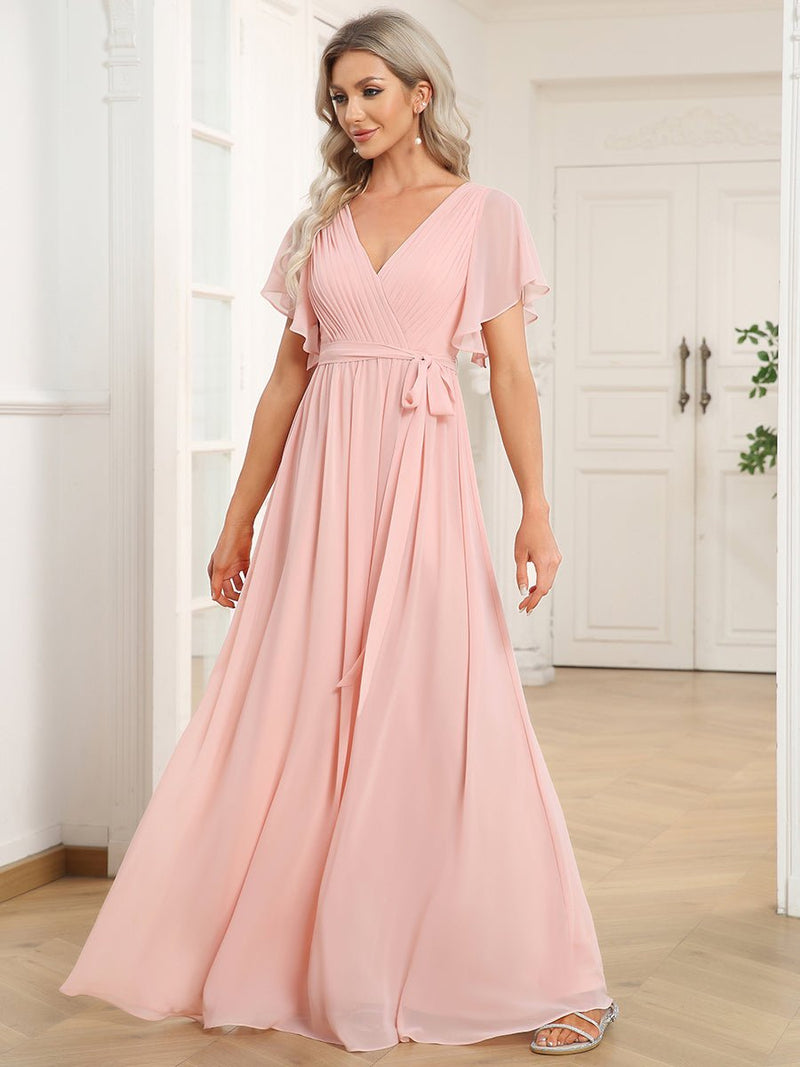 Tia split sleeve bridesmaid dress in pink s8 Express NZ wide - Bay Bridal and Ball Gowns