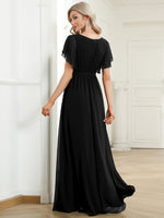 Tia split sleeve full length black chiffon gown Express NZ wide - Bay Bridal and Ball Gowns