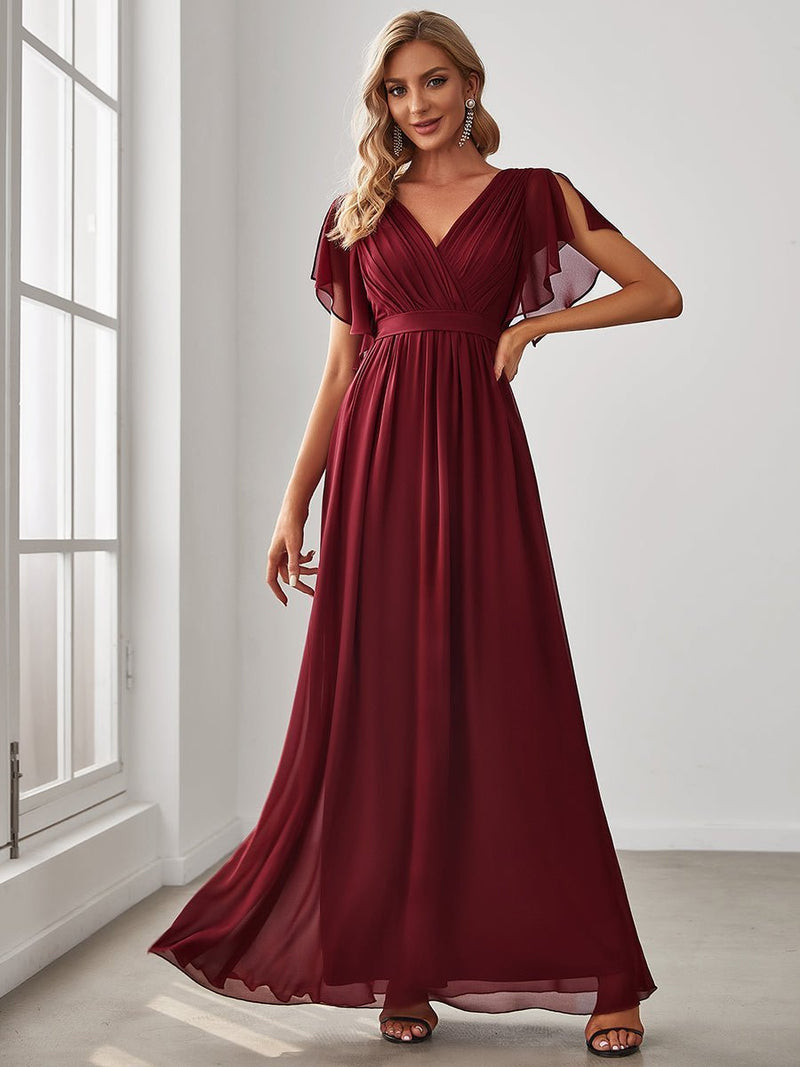 Tia split sleeve full length bridesmaid dress Burgundy Express NZ wide - Bay Bridal and Ball Gowns