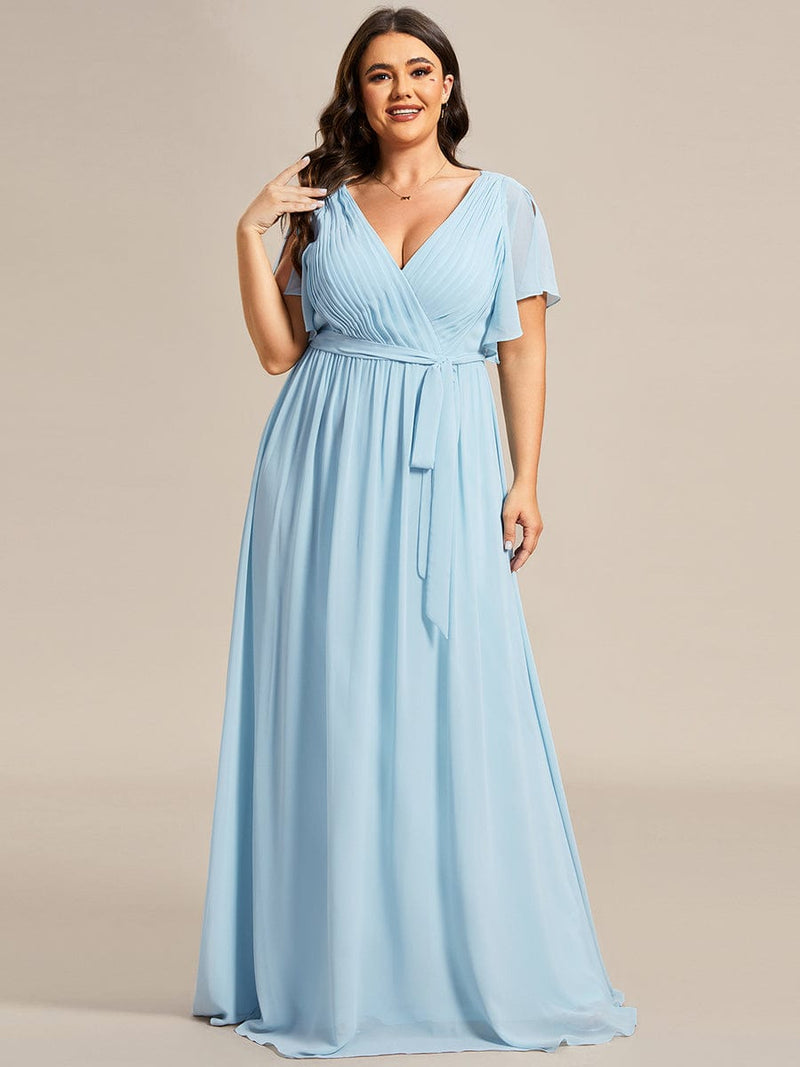 Tia split sleeve full length chiffon dress in light blue Express NZ wide - Bay Bridal and Ball Gowns