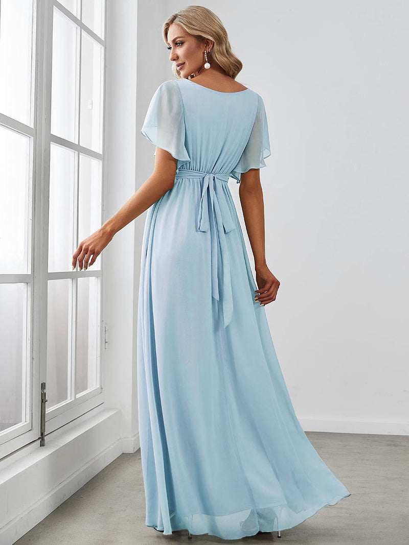 Tia split sleeve full length chiffon dress in light blue Express NZ wide - Bay Bridal and Ball Gowns