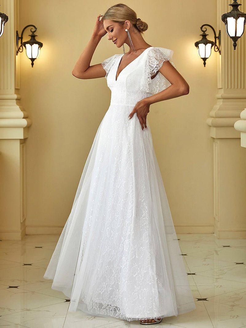 Tiana lace tulle wedding dress with flutter sleeves in Ivory - Bay Bridal and Ball Gowns
