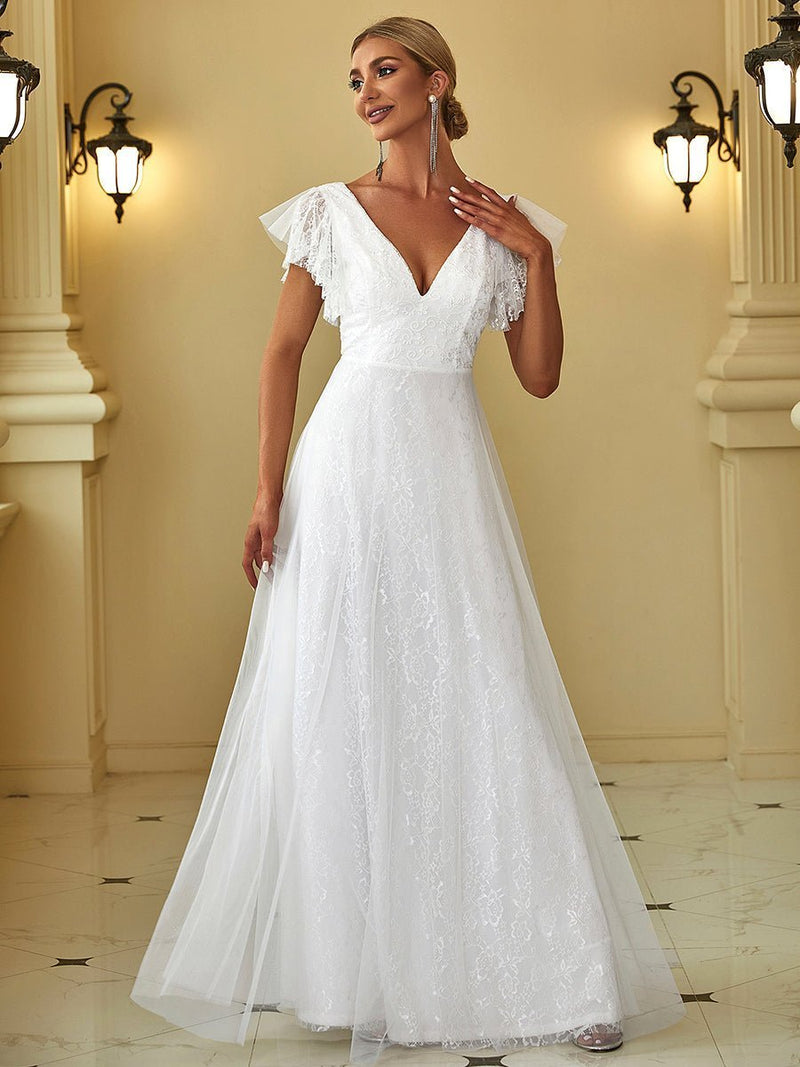 Tiana lace tulle wedding dress with flutter sleeves in Ivory Express NZ wide - Bay Bridal and Ball Gowns