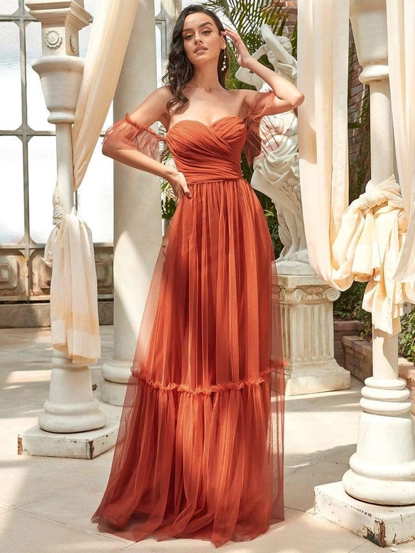 Tilly soft tulle bridesmaid gown in burnt orange size Express NZ wide - Bay Bridal and Ball Gowns
