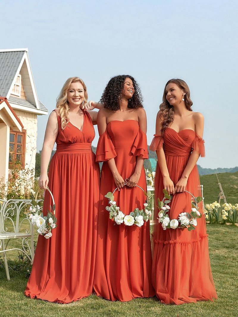 Tilly soft tulle bridesmaid gown in burnt orange size Express NZ wide - Bay Bridal and Ball Gowns