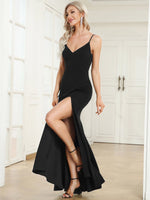 Trish luxury formal ball dress with a fishtail and split in black Express NZ wide - Bay Bridal and Ball Gowns