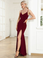 Trish luxury formal ball dress with a fishtail and split in burgundy Express NZ wide - Bay Bridal and Ball Gowns