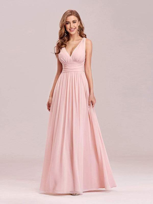 Veda chiffon bridesmaid dress in light pink Express NZ wide - Bay Bridal and Ball Gowns