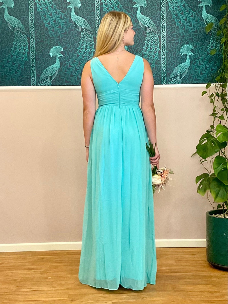 Veda full length classic chiffon bridesmaid dress in aqua Express NZ wide! - Bay Bridal and Ball Gowns