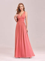 Veda full length classic chiffon bridesmaid dress in coral Express NZ wide - Bay Bridal and Ball Gowns