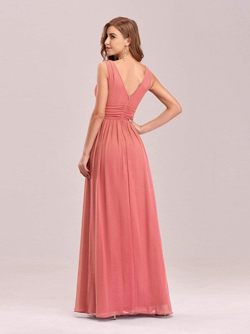 Veda full length classic chiffon bridesmaid dress in coral Express NZ wide - Bay Bridal and Ball Gowns