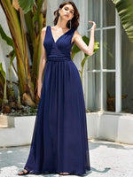 Veda navy blue classic chiffon bridesmaid dress Express NZ wide - Bay Bridal and Ball Gowns