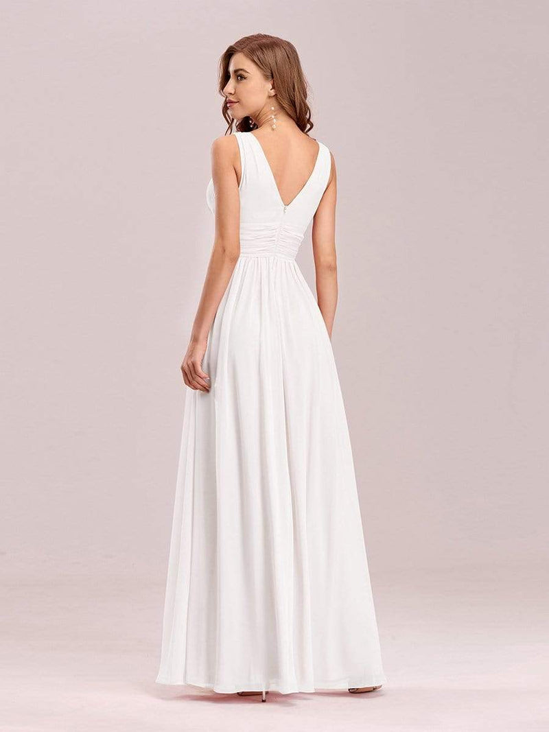 Veda V neck and back classic chiffon wedding dress in white - Bay Bridal and Ball Gowns