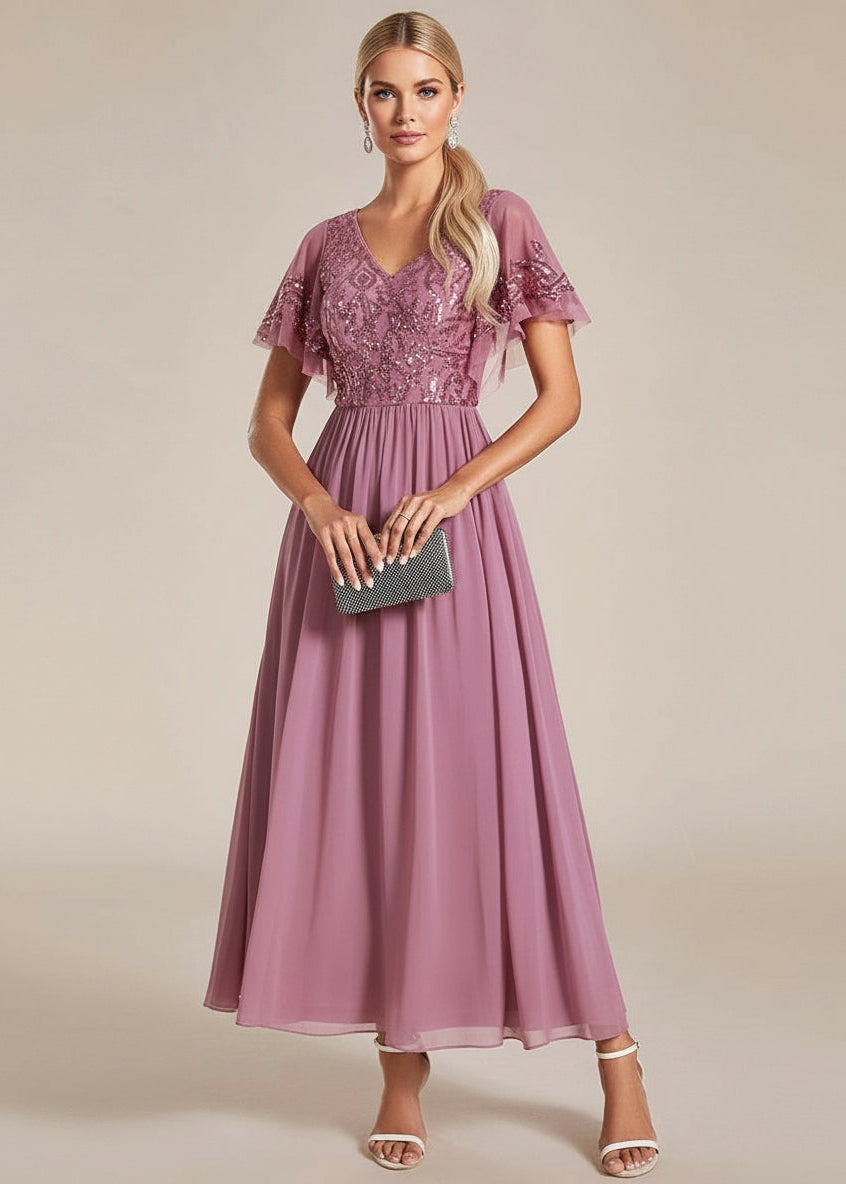 Virginia ankle length dress in dusky rose size 8 Express NZ wide - Bay Bridal and Ball Gowns