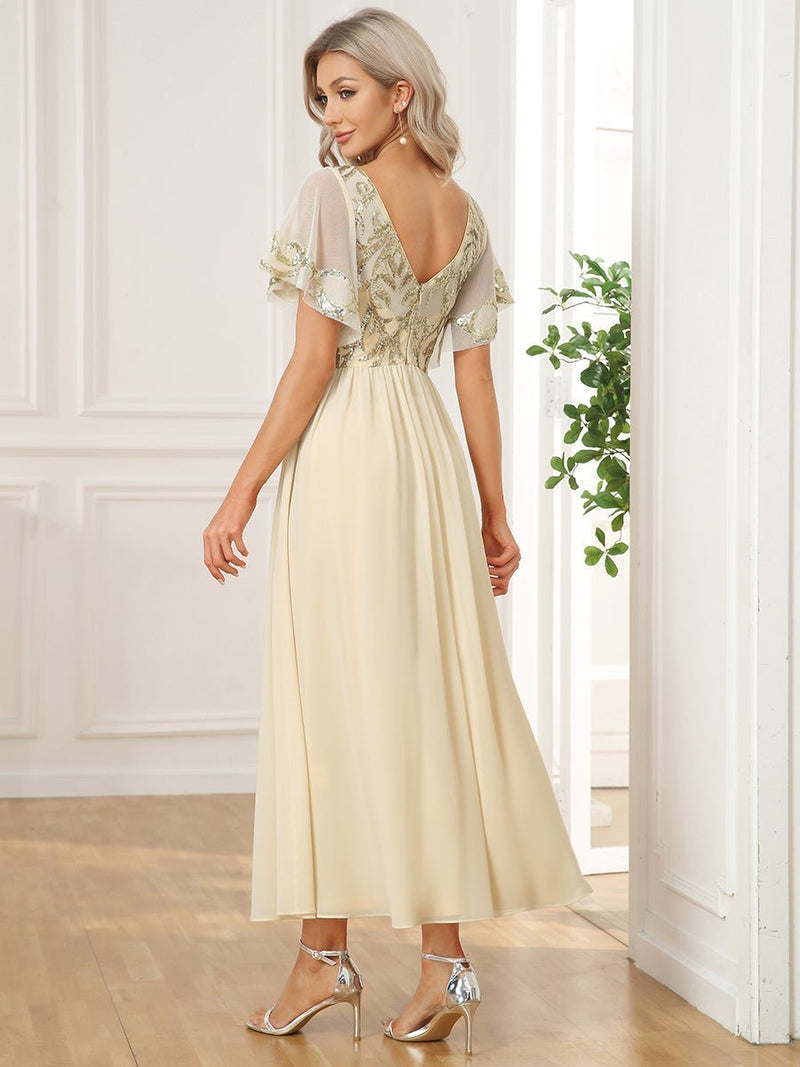 Virginia ankle length dress in light gold Express NZ wide - Bay Bridal and Ball Gowns