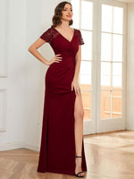 Wendy burgundy red cap sleeve evening ball dress Express NZ wide - Bay Bridal and Ball Gowns