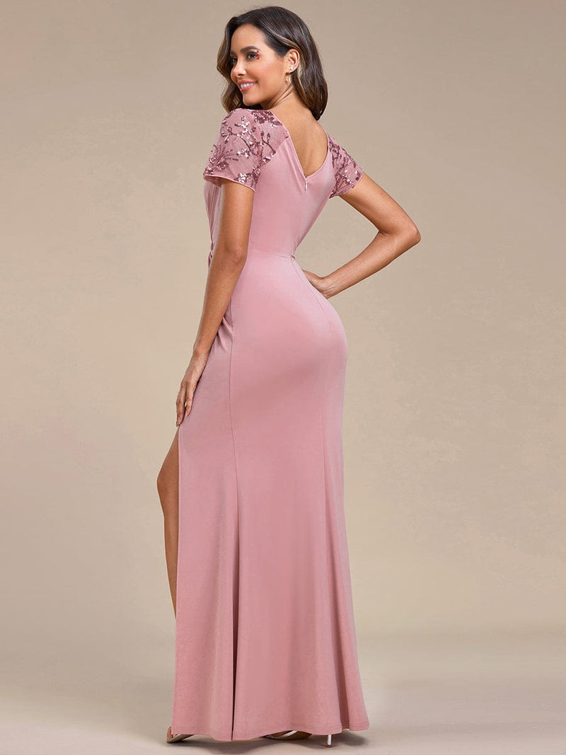 Wendy cap sleeve evening ball dress drop with split - Bay Bridal and Ball Gowns