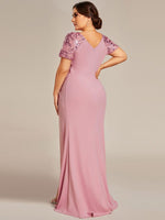 Wendy cap sleeve evening ball dress drop with split - Bay Bridal and Ball Gowns