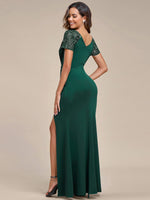 Wendy Ever Green evening ball dress with split Express NZ wide - Bay Bridal and Ball Gowns