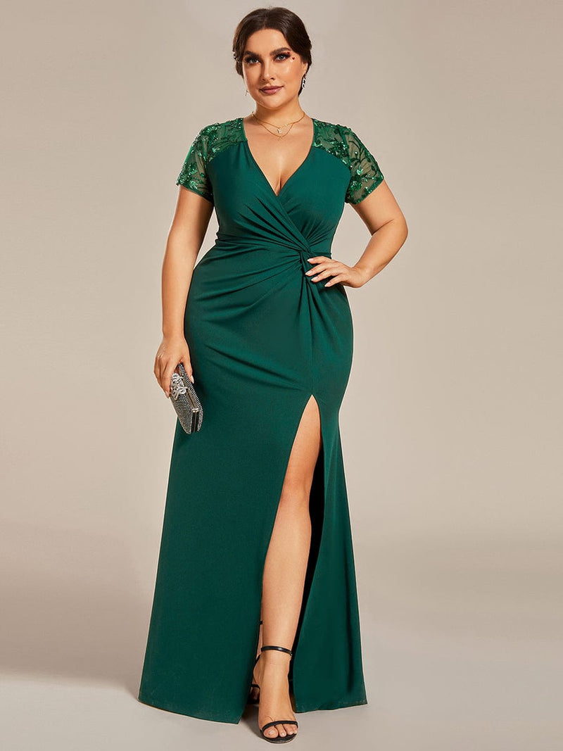 Wendy Ever Green evening ball dress with split Express NZ wide - Bay Bridal and Ball Gowns