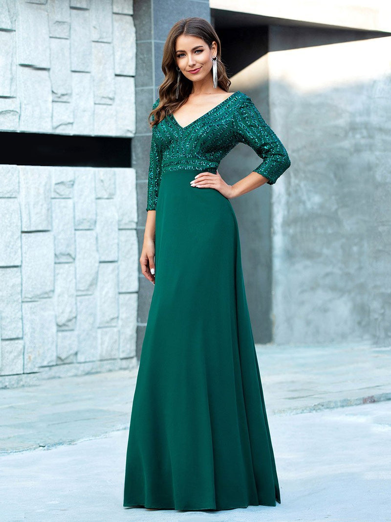 Yara decorated chiffon ball dress in emerald green Express NZ wide - Bay Bridal and Ball Gowns
