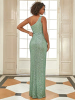 Zoey elegant gown with a split in full sequin one shoulder design - Bay Bridal and Ball Gowns