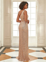 Zoey elegant gown with a split in rose gold Express NZ wide! - Bay Bridal and Ball Gowns
