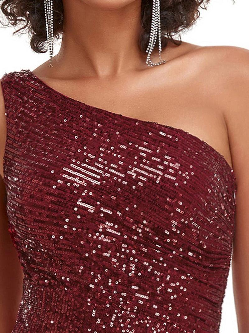 Zoey full sequin one shoulder dress in burgundy Express NZ wide - Bay Bridal and Ball Gowns
