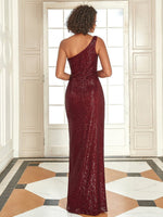 Zoey full sequin one shoulder dress in burgundy Express NZ wide - Bay Bridal and Ball Gowns