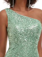 Zoey one shoulder ball gown with split in dusky green Express NZ wide - Bay Bridal and Ball Gowns